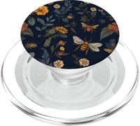 Abejas y Flores Silvestres en Azul Oscuro PopSockets PopGrip para MagSafe