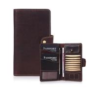 ABELE Funda grande para pasaporte de piel auténtica de grano completo, pantalla de identificación, moneda, cartera de viaje RFID, 2 fundas para pasaporte, tarjetas de crédito, ranura para bolígrafos,