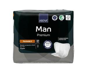 Abena Man Formula 2, 700 ml, paquete de 15 compresas para incontinencia para hombre, protección contra la incontinencia para hombre, etiqueta ecológica, protección extra, transpirables y cómodas con