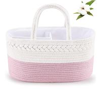 ABenkle Diaper Caddy Organizer - Cotton Rope Nursery Storage Basket for Baby Essentials, Boys & Girls Shower Gift, Changing Table Organizer, Pink