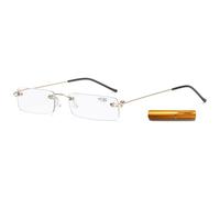 ABETOS Gafas de lectura mini sin bordes, filtro de luz azul, para mujer y hombre, estrechas, de metal, sin marco, compactas, ayuda a la lectura con funda, dorado, 2,5