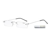 ABETOS Gafas de lectura mini sin bordes, filtro de luz azul, para mujer y hombre, estrechas, de metal, sin marco, compactas, ayuda a la lectura con funda, plata, 2.0