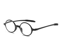 ABETOS Gafas de lectura redondas pequeñas para hombre y mujer, retro, TR90, flexibles, ligeras, de borde completo, mini vintage, ayuda para la lectura, negro brillante, 2,5