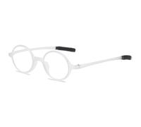 ABETOS Gafas de lectura redondas pequeñas para hombre y mujer, retro, TR90, flexibles, ligeras, de borde completo, mini vintage, ayuda para la lectura, blanco mate, 2,5