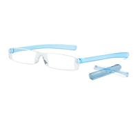 ABETOS Mini gafas de lectura de plástico para mujer y hombre, sin marco, compactas, ultraligeras, rectangulares, para viajes, con funda, azul, 3.0