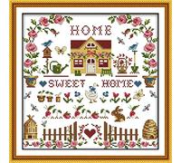 ABEUTY Home Sweet House - Kit de punto de cruz para adultos preimpreso, kit de inicio de costura de bordado de 14 quilates con sello DMC para principiantes (estampado de casa)