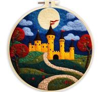 ABEUTY Kit de fieltro de aguja para principiantes, adultos, castillo iluminado por la luna, kit de iniciación de pintura de fieltro de lana con aro de bordado y herramientas para decoración del hogar