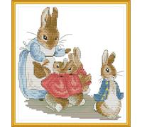 ABEUTY Kits de punto de cruz sin sello, familia Peter Rabbit para adultos principiantes, 14 unidades sin impresión, kit de inicio de costura avanzado (conejo sin sello)