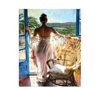 ABEUTY Pintura al óleo por números XXXXXXXXXX, pintura al óleo sobre lienzo, 40 x 50 cm, arte de pared (con marco, niña desnuda en la ventana)