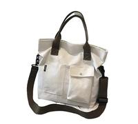ABFJHFK Bolsa Tela Mujer Canvas Bags Students Handbag Shoulder Bag Large Capacity Solid Color Totes Shopper Casual Female Cross Body(White)