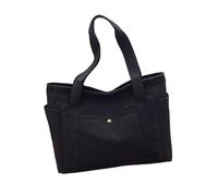 ABFJHFK Bolsa Tela Mujer Canvas Women's Shoulder Bag Large Capacity Multiple Outer Pocket Zipper Tote Student Handbag Shopping(Black-1)