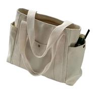 ABFJHFK Bolsa Tela Mujer Canvas Women's Shoulder Bag Large Capacity Multiple Outer Pocket Zipper Tote Student Handbag Shopping(White)