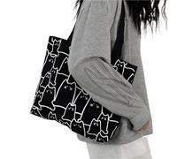 ABFJHFK Bolsa Tela Mujer Cute Cat Shopper Handbags Shoulder Canvas Casual Shopping Girls Women Graphic Tote Bag(Black)