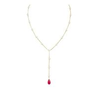 Abgaryan ART Juego de joyas de cristal de rubí y perlas naturales hipoalergénicas hechas a mano, no se deslustran, acero inoxidable chapado en oro de 18 quilates, collar y aretes hechos a mano con