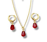 Abgaryan ART Juego de joyas de semillas de granada con aretes de gota y collar, collar de cascada escarlata, Resina, acero inoxidable, No es una piedra preciosa