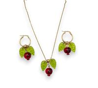 Abgaryan ART Juego de joyas de semillas de granada con aretes de gota y collar, collar de cascada escarlata, Resina, vidrio de acero inoxidable, No es una piedra preciosa