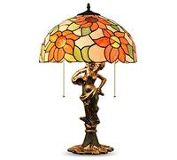 ABGRC Lámpara de mesita de noche, lámpara de mesa Sun Flower, lámpara de escritorio retro de estilo pastoral con pantalla de cristal de colores, base de metal, lámpara de mesita de noche de bajo