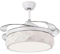 ABGRC Luz de ventilador de verano, moderna luz de ventilador de techo, alas invisibles retráctiles y ventilador de techo silencioso con mando a distancia, lámpara de araña para sala de estar