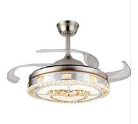 ABGRC Ventilador de techo interior de 42 pulgadas, regulable, lámpara de cristal LED, ventilador de techo retráctil invisible moderno con motor de cobre puro