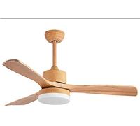 ABGRC Ventilador de techo retro para interiores, moderno ventilador de techo de metal, luz LED con mando a distancia, lámpara de araña de hojas de madera, luz de ventilador