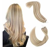 ABH AMAZINGBEAUTY HAIR Extensiones de pelo Remy de micro anillo, pelo suave Remy, 45 cm, extensiones de microanillos, color marrón ceniza mezcladas con rubio platino, 50 hebras, 50 g