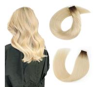 ABH AmazingBeauty Hair Wurzeln Remy - Extensiones de cabello humano natural, 20 unidades, 50 gramos, rubio platino con base marrón oscuro, R2-60, 40 cm