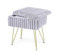 ABHENG Sillón Multifuncional Rectangular para Maquillaje con Espacio de Almacenamiento, Taburete de Terciopelo y Descanso de pies, 40 x 25.5 x 43.5 cm, Gris Paloma, ASND53G