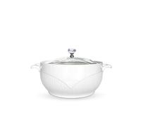 ABHOME Sopera de porcelana con tapa de cristal transparente para sopa de cerámica para restaurante, hogar, cocina, decoración blanca, bonita olla (1,3 L)