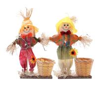 Abibiocy 2Pcs Scarecrow Decor 6.3x11.8 Standing Scarecrow Decorations with Basket Fall Harvest Halloween Decoration for Desk Tabletop Home Room Decor