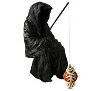 Abibiocy Gothic Decor Sitting Mysterious Resin Grim Reaper Statue with Fishing Rod 5 Inch Halloween Figurines Spooky Aquarium Pond Fish Tank Decorations for Mantel, Shelf, Haunted Theme