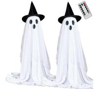 Abibiocy Halloween Decorations Outdoor, 2Pcs Remote Control LED Light up Ghost with 8 Lighting Mode & Timer Height Adjustable Halloween Lights with Witch Hat for Home Yard Garden Lawn