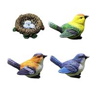 Abibiocy Miniature Bird Figurines and Nest Kit Decorative Resin Garden Bird Ornament for Outdoor Garden Decoration 4PCS Figurines