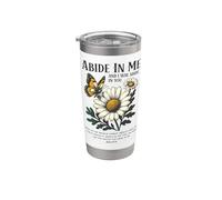 Abide In Me Juan 15:4 Biblia Cristiana Escritura Flores Vaso térmico de acero inoxidable de doble pared