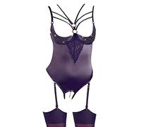 Abierta Fina - Strappy Rhinestone Bodysuit (Black)