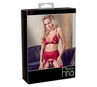 Abierta Fina - Conjunto lencería rojo con cadenas brillantes - L