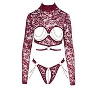 Abierta Fina Set Top y Tanga para mujer Red XL