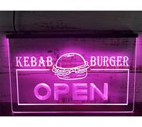 Abierto burger letrero neón kebab tienda hamburguesas open decoración pared kebab restaurant caf decoración bar decoración letrero neón led comida rápida café interruptor regulable,Rosado,15.7"x11.8"