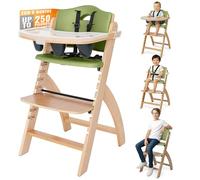 Abiie Beyond - Trona de madera con bandeja. La solución perfecta de trona ajustable para bebés y niños pequeños o como silla de comedor. (6 meses hasta 250 libras) (madera natural, cojín de oliva)