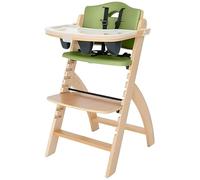 Abiie Beyond - Trona de madera con bandeja. La solución perfecta de trona ajustable para bebés y niños pequeños o como silla de comedor. (6 meses hasta 250 libras) (madera natural, cojín de oliva)