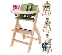 Abiie Beyond - Trona de madera con bandeja. La solución perfecta de trona ajustable para bebés y niños pequeños o como silla de comedor. (6 meses hasta 250 libras) (madera natural, cojín de oliva)