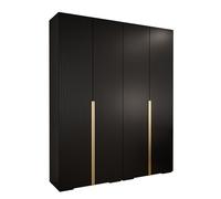 ABIKSMEBLE - Armario con Puertas Batientes - Armario Empotrado - Armario Ropero - Armario de Almacenamiento Manhattan RYFEL 9-2X Módulos - Negro - 236,7 cm (Al) x 200 cm (An) x 47 cm (Pr)