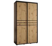 ABIKSMEBLE Cannes 10 Armario Moderno con 2 Puertas Correderas con Barra, Estantes - Mueble de Almacenamiento para Dormitorio, Salón - 205,2x140x45 cm - Artesano Negro Negro