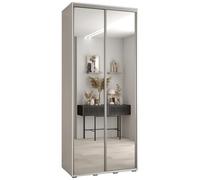 ABIKSMEBLE Davos 2 120 Armario Correderas Doble para Dormitorio - Armario Moderno con Espejo, Barra y Estantes - 235,2x120x60 cm Blanco Blanco Plateado