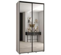 ABIKSMEBLE Davos 2 140 Armario Correderas Doble para Dormitorio - Armario Moderno con Espejo, Barra y Estantes - 235,2x140x45 cm Blanco Blanco Nero