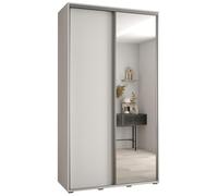 ABIKSMEBLE Davos 3 140 Armario Correderas Doble para Dormitorio - Armario Moderno con Espejo, Barra y Estantes - 235,2x140x60 cm Blanco Blanco Plateado