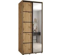 ABIKSMEBLE Davos 5 100 Armario Correderas Doble para Dormitorio - Armario Moderno con Espejo, Barra y Estantes - 235,2x100x60 cmArtisan Artisan Nero