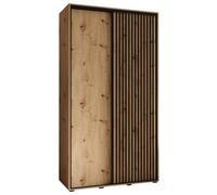 ABIKSMEBLE Lanko 1 Armario con Dos Puertas Correderas con Barra, Estantes - Armario de Almacenamiento Moderno para Dormitorio, Salón - 235,2x140x45 cm - Artisan Artisan Negro