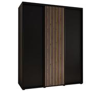 ABIKSMEBLE Lanko 1 Armario con Tres Puertas Correderas con Barra, Estantes - Armario de Almacenamiento Moderno para Dormitorio, Salón - 235,2x190x60 cm - Negro Negro Artisan