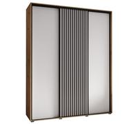 ABIKSMEBLE Lanko 1 Armario con Tres Puertas Correderas con Barra, Estantes - Armario de Almacenamiento Moderno para Dormitorio, Salón - 235,2x200x45 cm - Artisan Blanco Negro