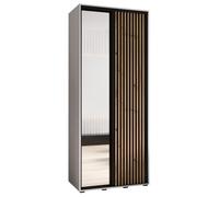 ABIKSMEBLE Lanko 2 Armario de Dos Puertas Correderas con Espejo, Barra, Estantes - Armario de Almacenamiento Moderno para Dormitorio, Sala de Estar - 235,2x120x45 cm - Blanco Negro Artisan